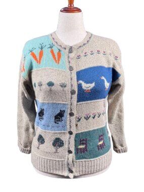 VTG Eddie Bauer Cottagecore Granola Ducks Cats Grandma Chic Cardigan (SZ S/P)